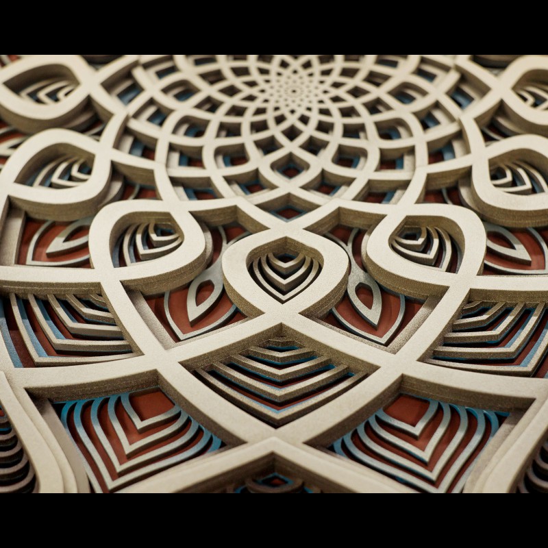 Wood Carved Bohemian Wall Deco Mandala "Vidya" 6 layers