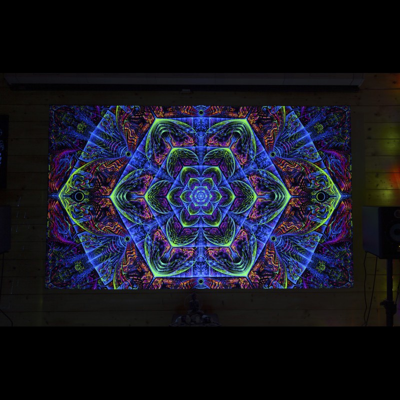 UV Reactive Fluorescent Tapestry “ L-hyper Space Dive”
