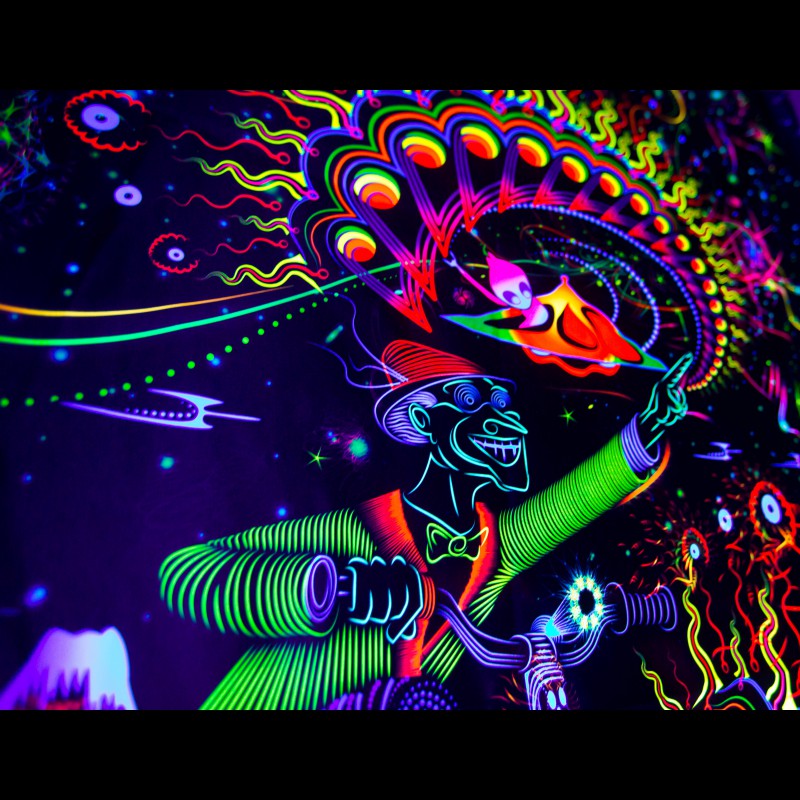 Trippy Hippie UV-active wall art "Bicycle Day"