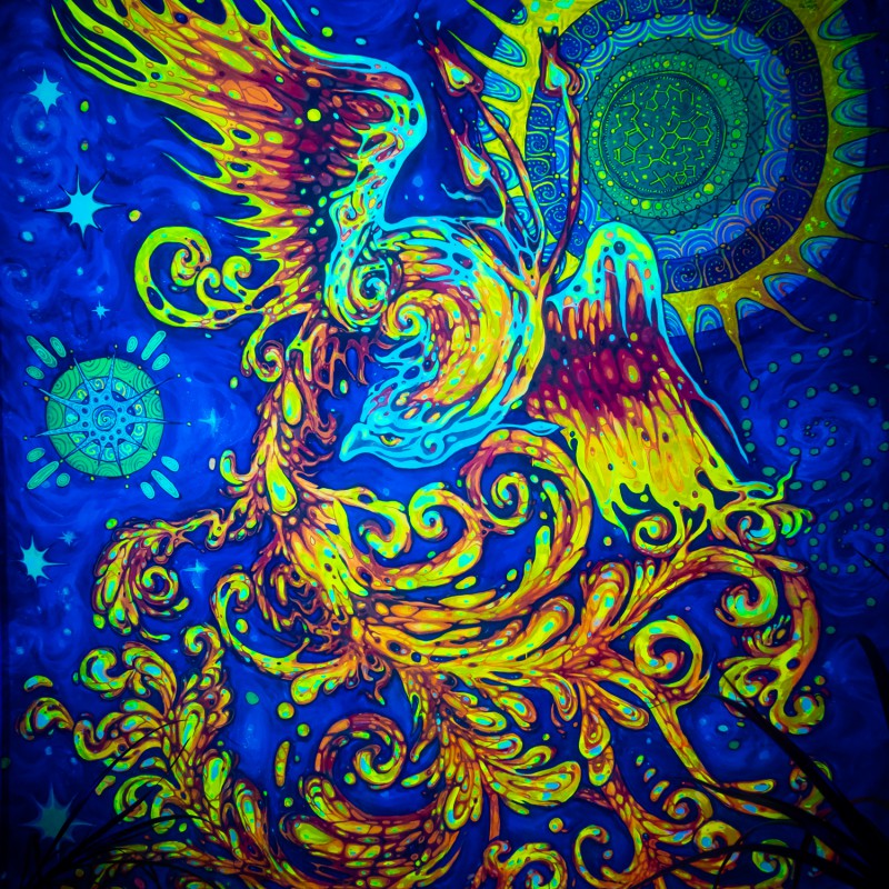 Psychedelic UV Backdrop «Sacred bird»