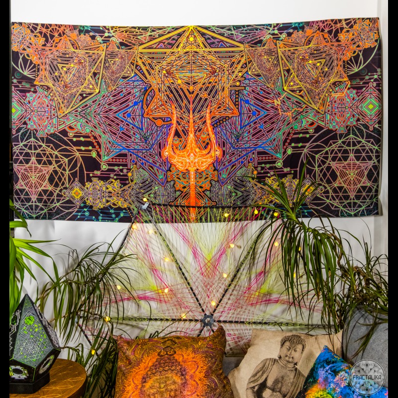 Psychedelic UV-active hippie room decor «Trishula Power Horizontal»