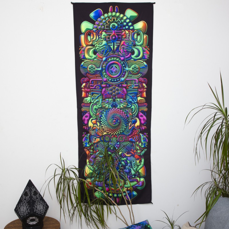 Shamanic trippy blacklight tapestry «Totem»