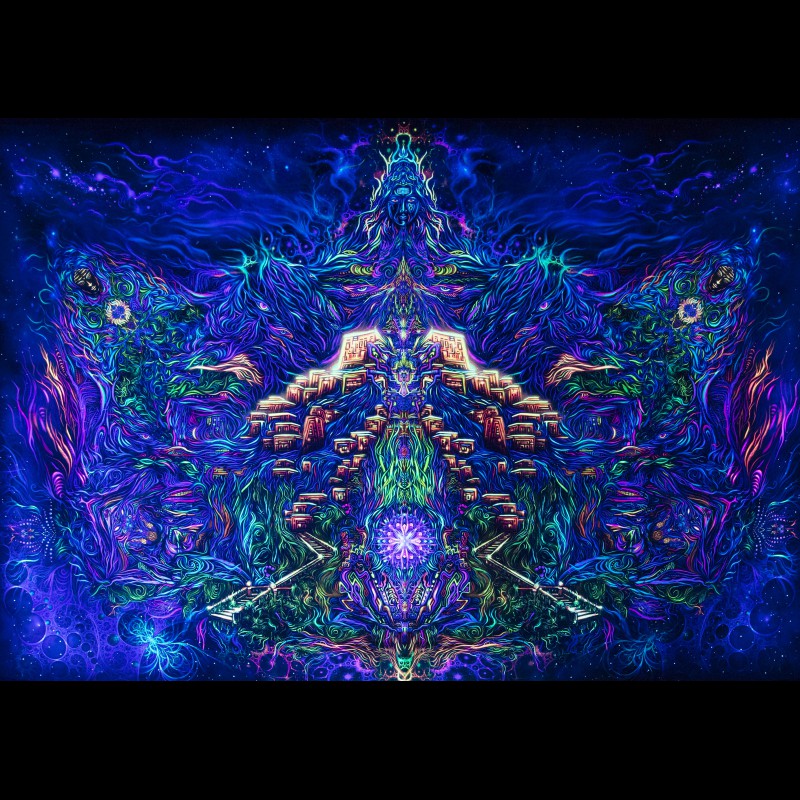 Psychedelic Trippy UV Tapestry «Shiva Light»