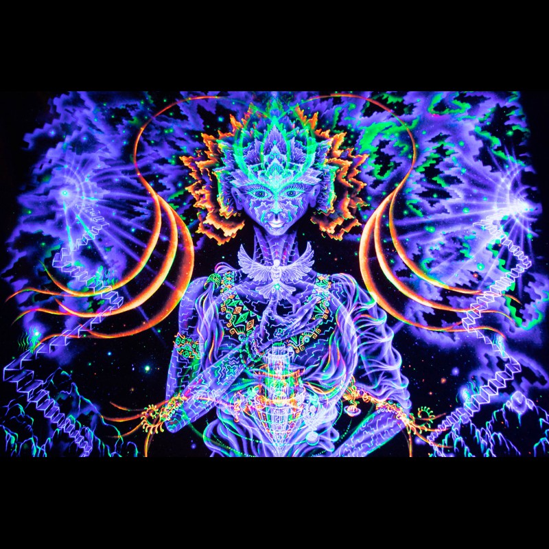 UV Active Trippy Psychedelic Wall Tapestry «Multidimensional Entity»