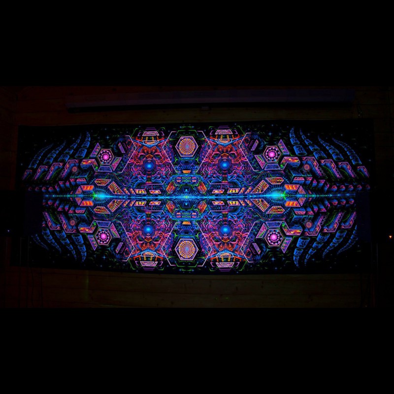 Trippy UV Mandala DMT Tapestry Wall Hanging Visionary Spiritual Mushroom Fractal 