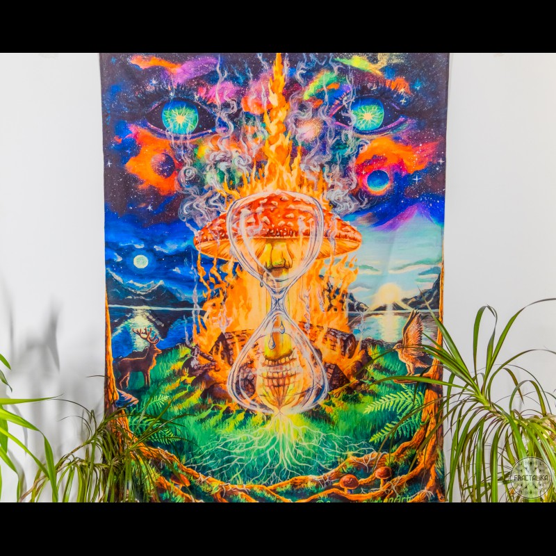 Mushroom Blacklight Active Tapestry «The Power Of Amanita Muscaria»