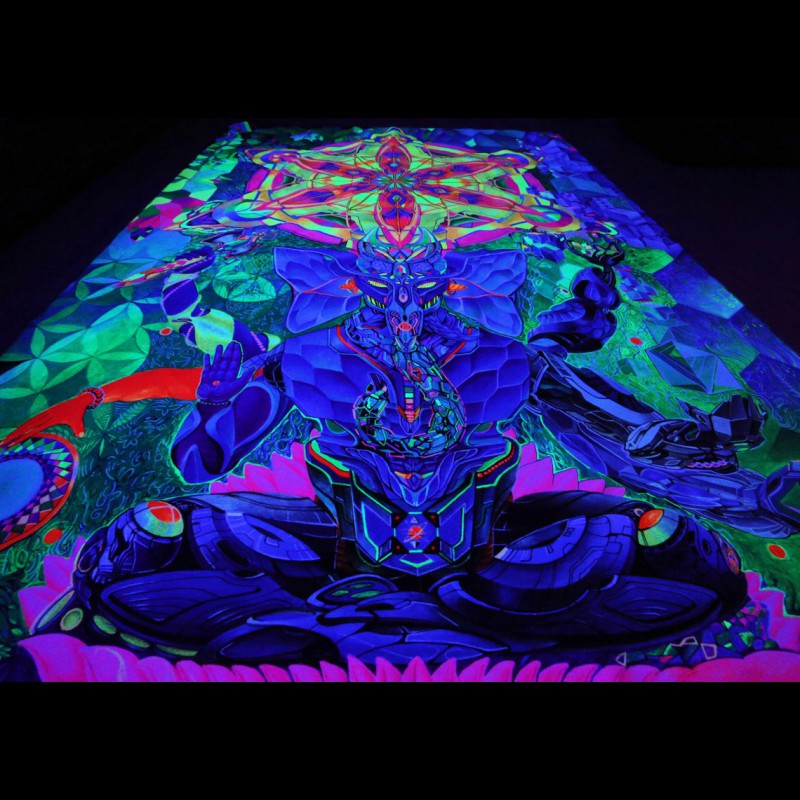 Psychedelic Blacklight active Backdrop "Cyber Ganesh"