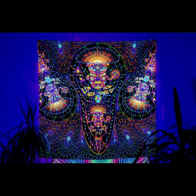 Trippy mushroom blacklight tapestry "The Doors of Perception"