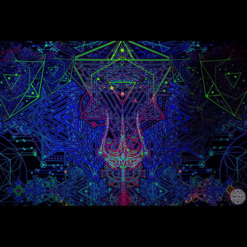 Psychedelic UV-active hippie room decor «Trishula Power Horizontal»