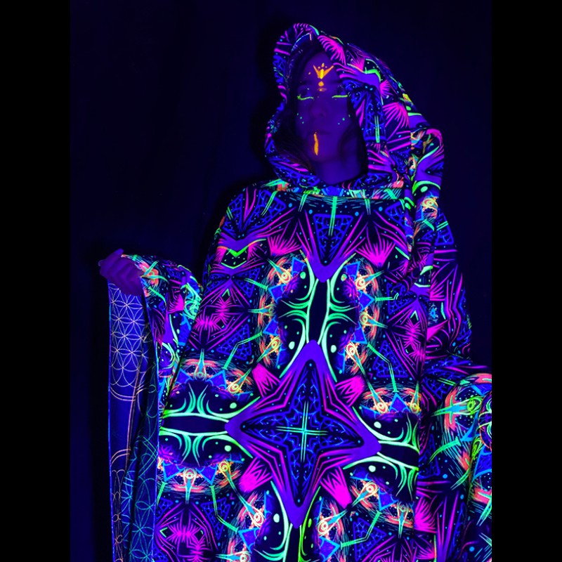 Abstract Rave Psychedelic Fractal Poncho «Open Soul»