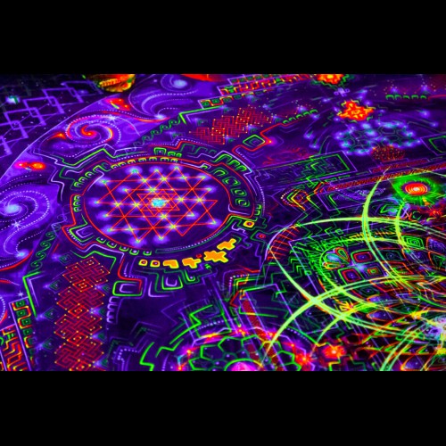 Trippy UV Mandala DMT Tapestry Wall Hanging Visionary Spiritual Mushroom Fractal 