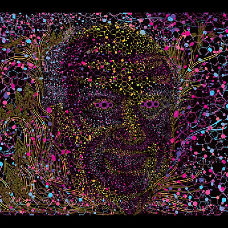 Psychedelic art uv active tapestry "Albert Hofmann Portrait"