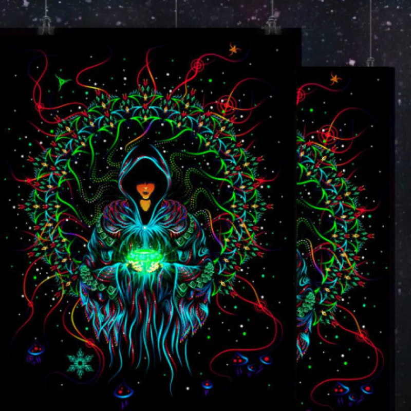 Psytrance trippy UV backdrop "Crystal Wizard"