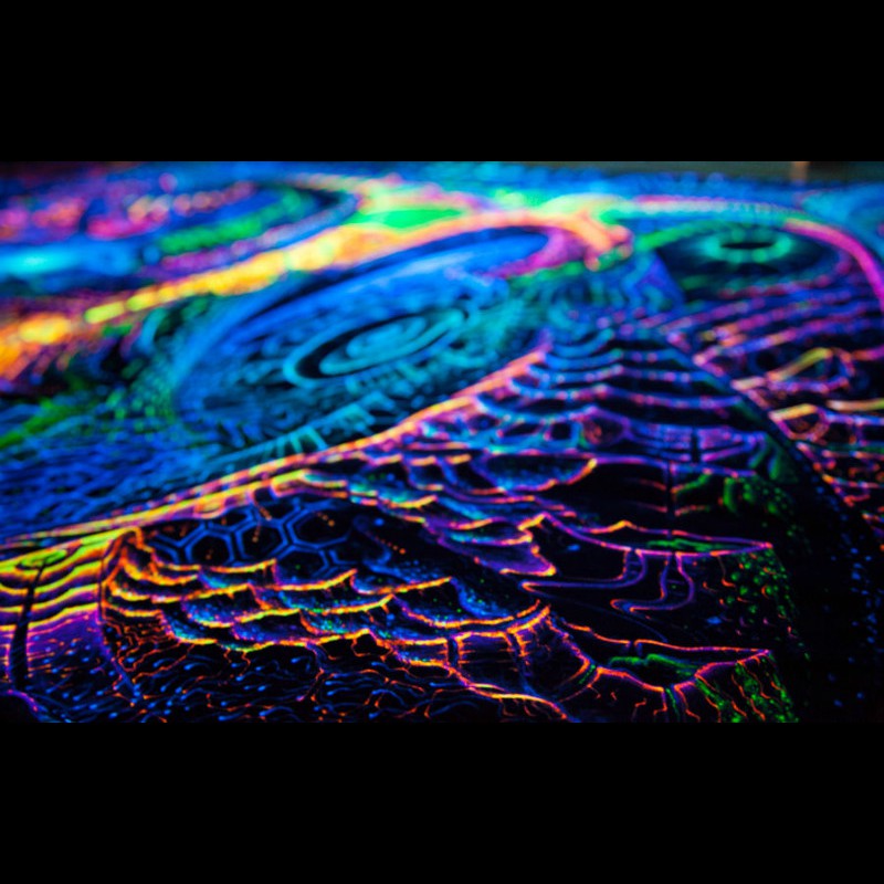 Psychedelic fluorescent blacklight tapestry  "Singularity Microcosma"