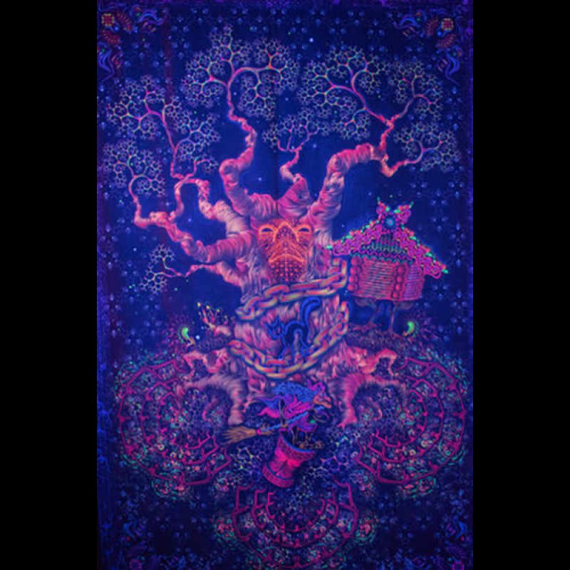 Forest wall fluorescent tapestry  "Yggdrasil"